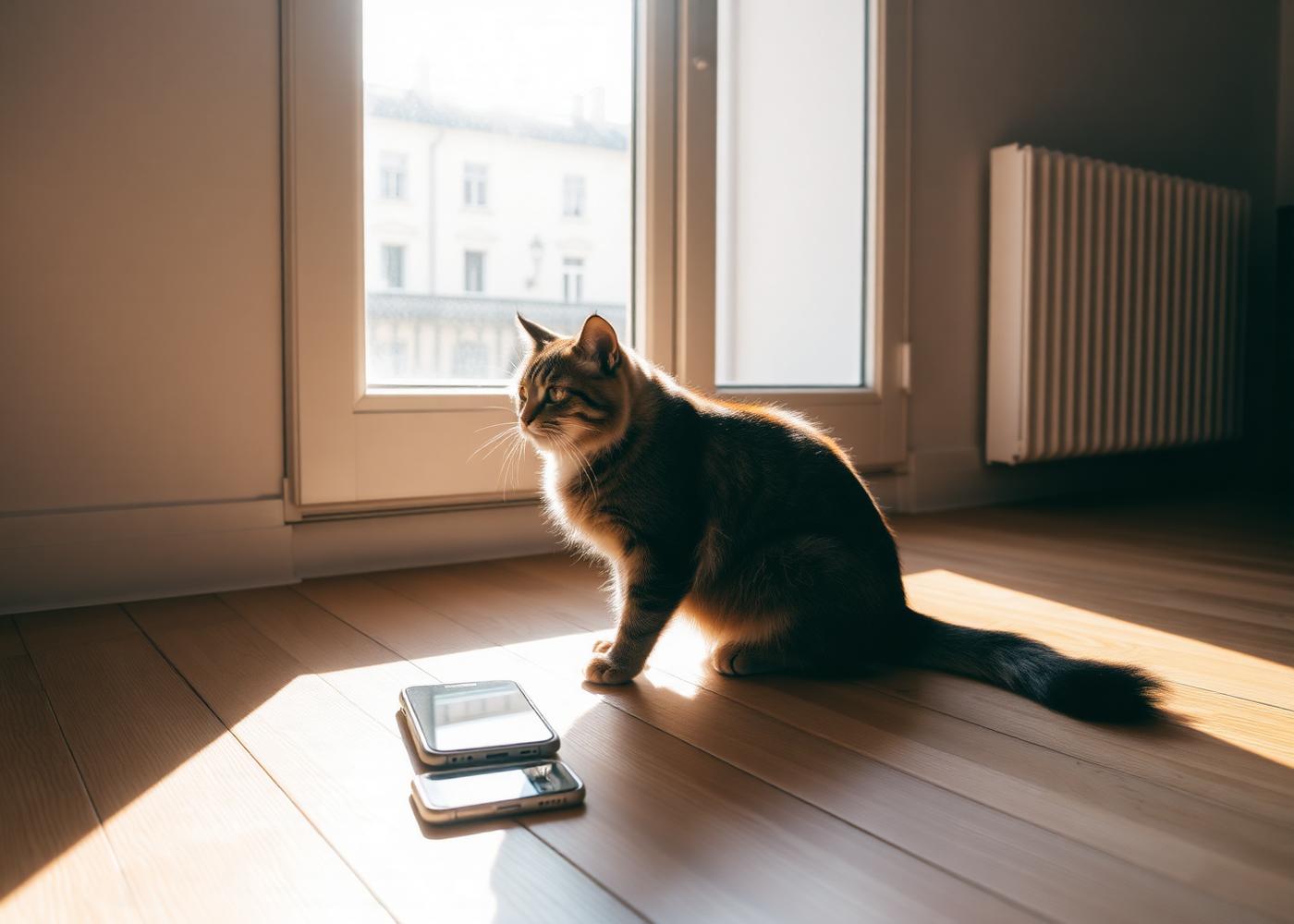 Eine Katze zu Hause am Fenster mit Blick auf Wien